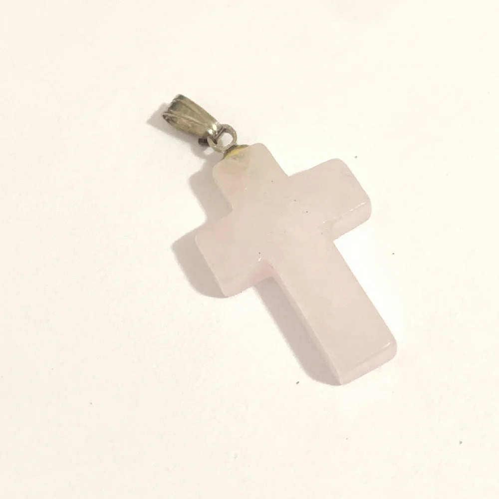 Rose Quartz Cross Pendant - Light Pink Stone - Picture 3 of 5